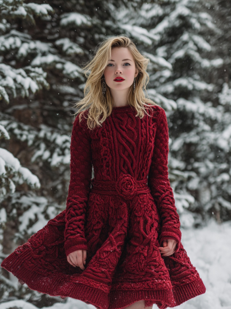 Women's Vintage Christmas Celtic Art Knitted Midi Dress