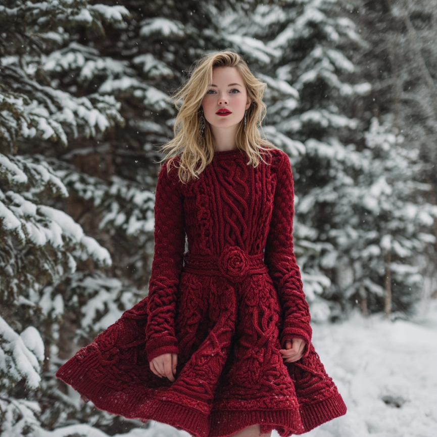 Women's Vintage Christmas Celtic Art Knitted Midi Dress