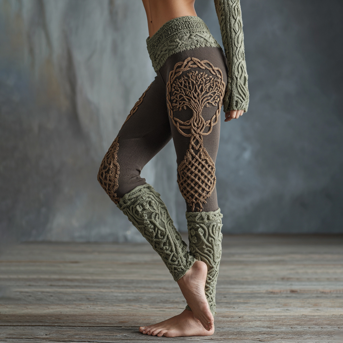 Vintage Tree Of Life Pattern Celtic Knit Cozy Leggings