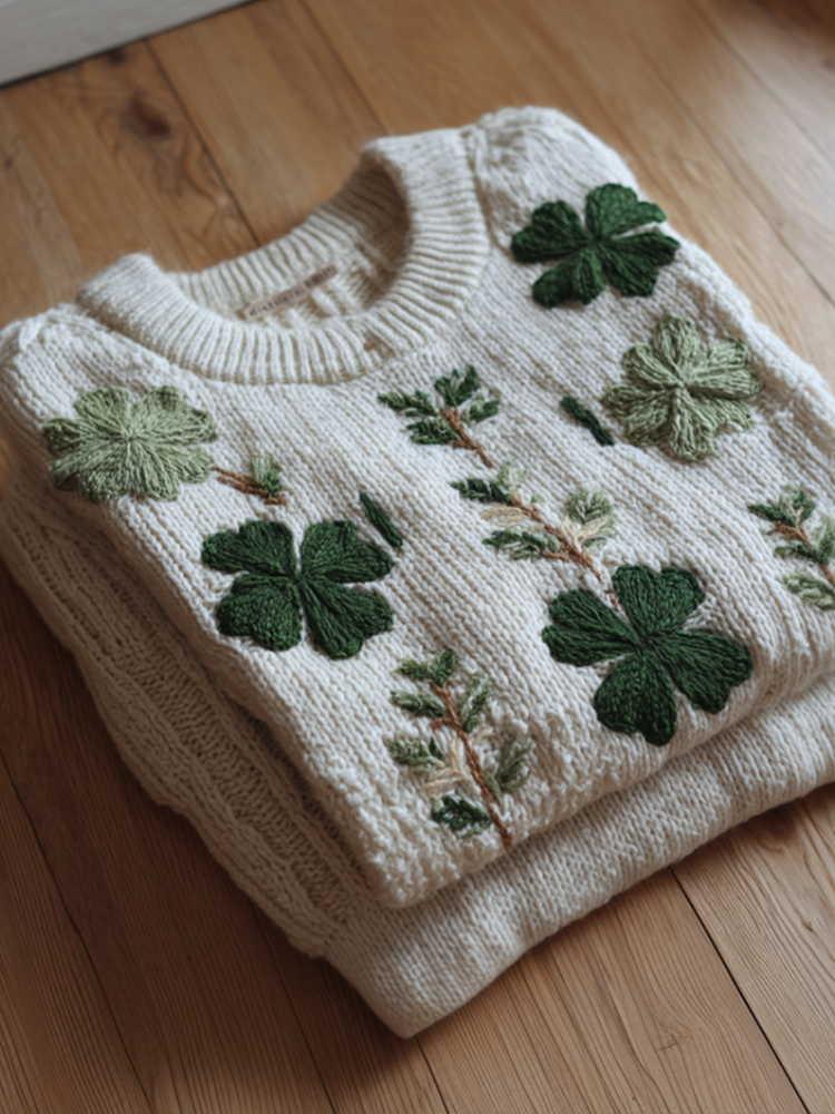 Women's Four-leaf Clover Winter Warm Round Neck Knitted Sweater
