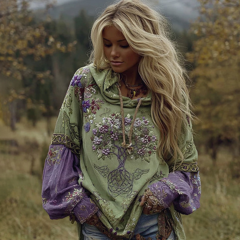 Women's Vintage Viking Celtic Knot Tree Of Life Art Gradient Comfort Hoodie