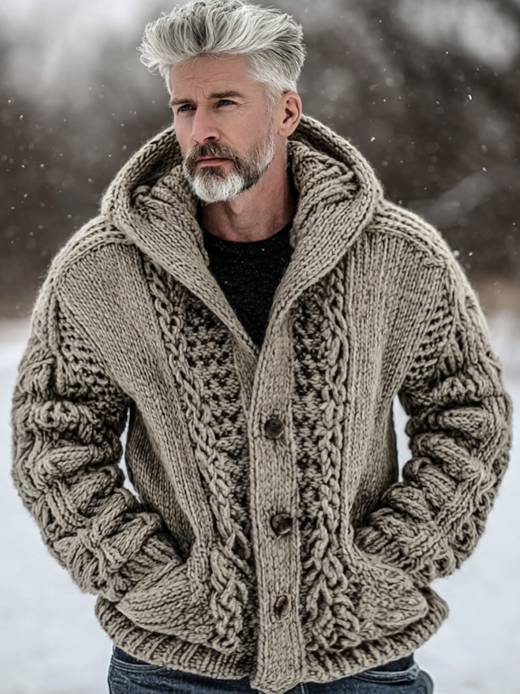 Men's Vintage Casual Viking Knit Hooded Sweater