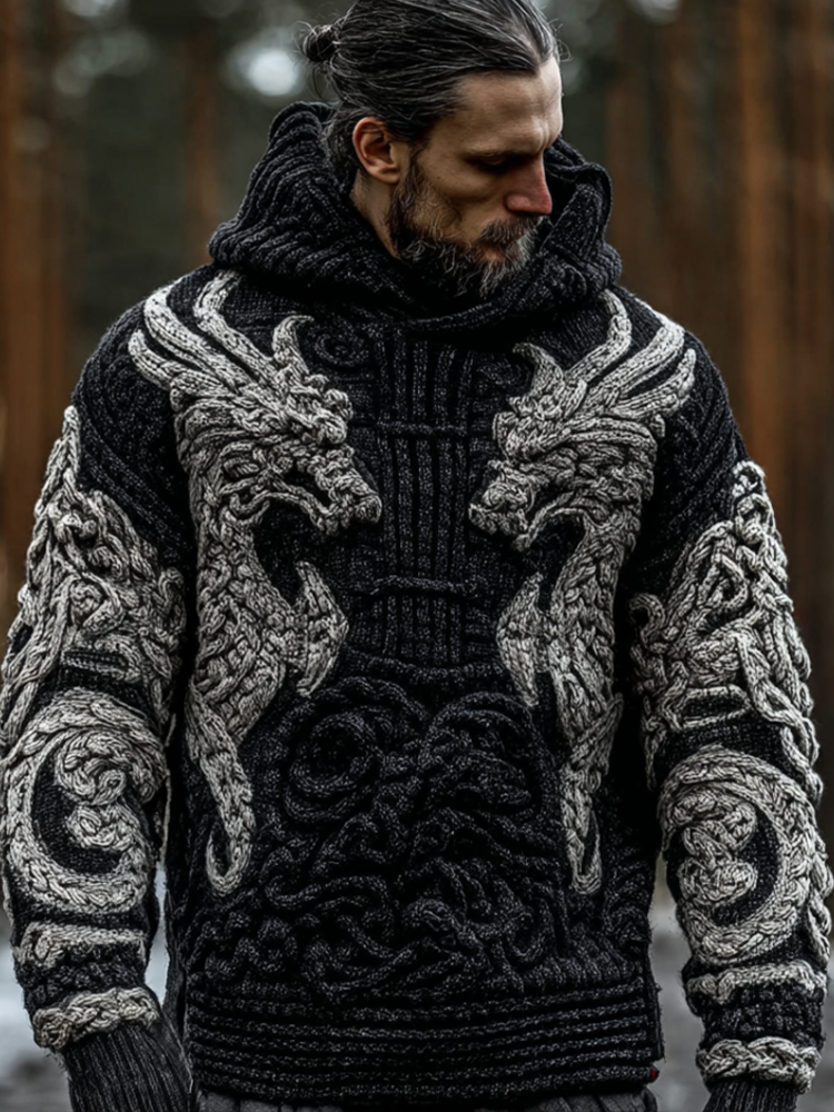 Men's Viking-style Winter Warm Hooded Knitted Sweater