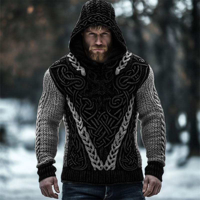 Men's Viking Wolf Inspired Celtic Chunky Hooded Sweater