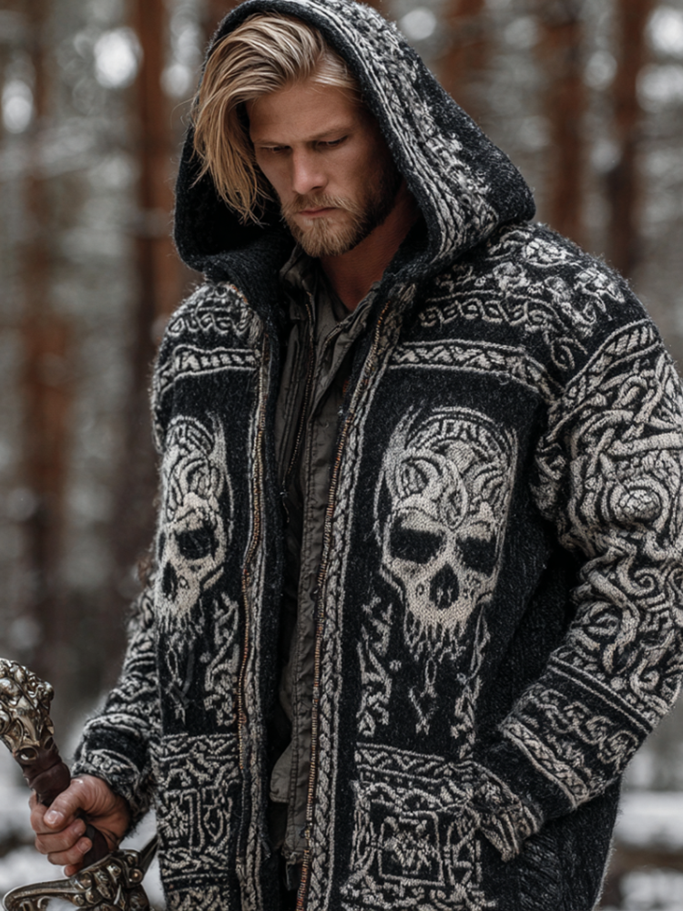 Halloween Theme Viking Style Men's Thick Sweater Coat
