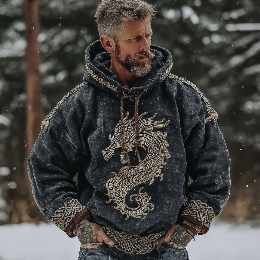 Men's Retro Viking Viking Tribal Dragon Celtic Knot Art Print Casual Hoodie
