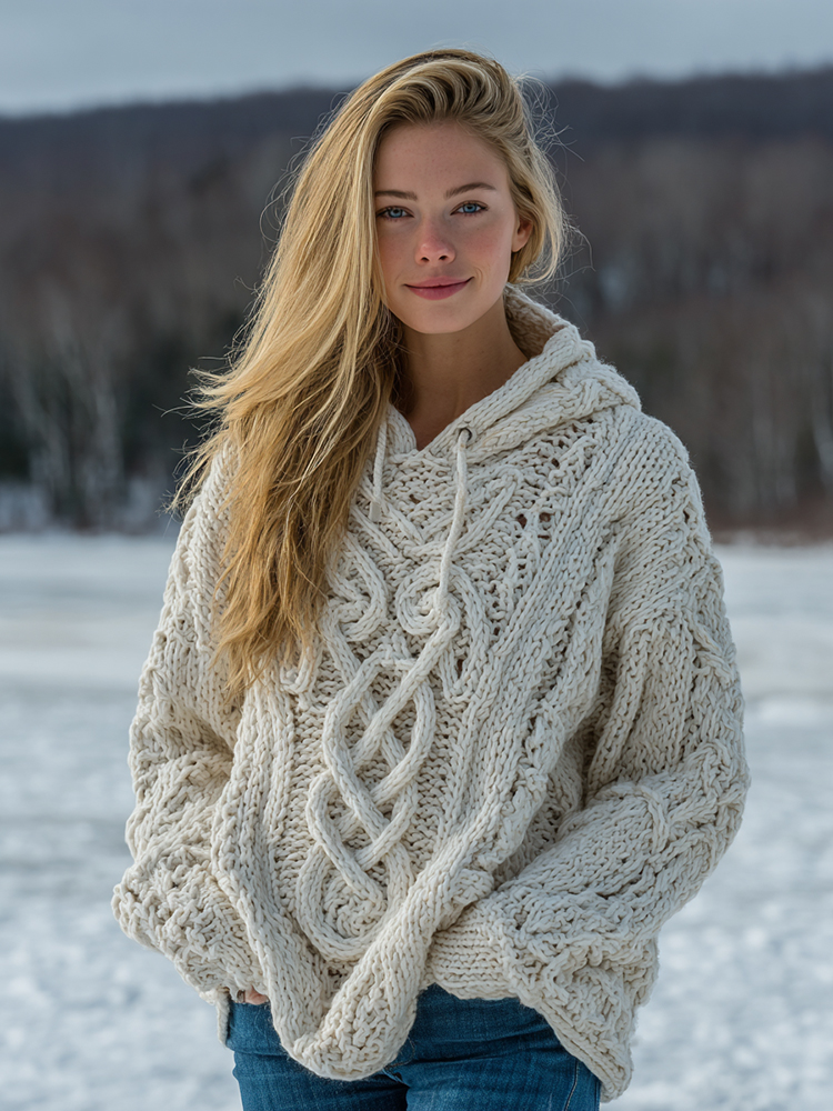 Women's Viking Celtic Knot Pattern Cozy Knit Hoodie Sweater