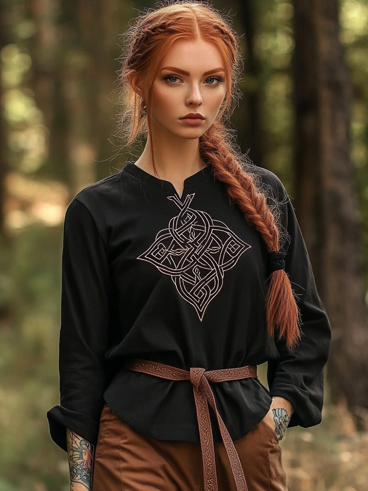 Women's Vintage Viking Rune Linen V-neck Shirt