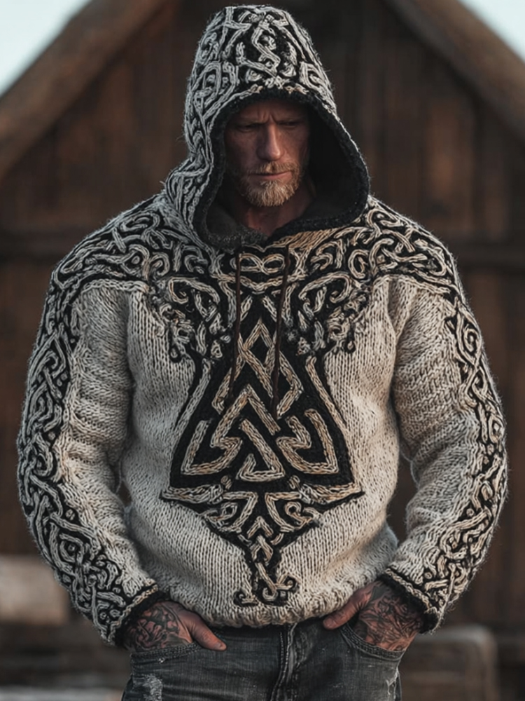 Men's Viking Style Celtic Knot White Hooded Sweater