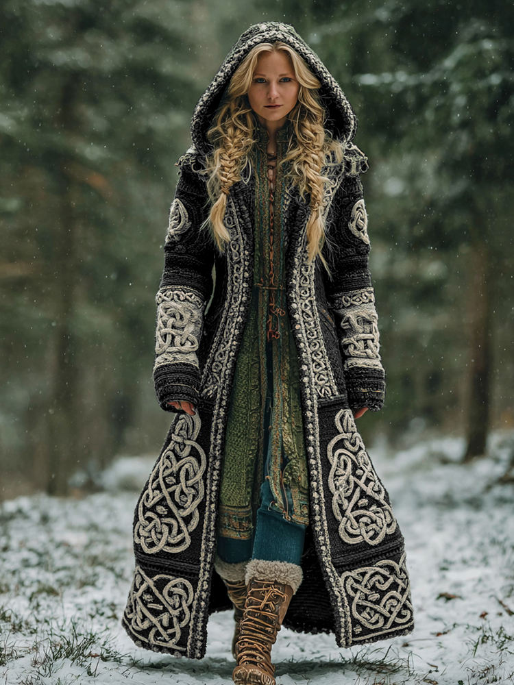 Women's Celtic Knot Irish Art Hooded Knit Cardigan