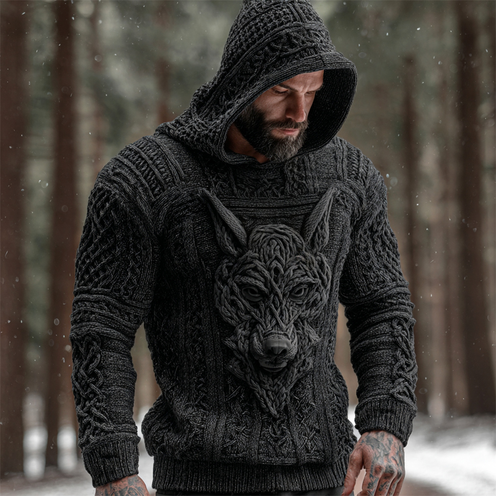Viking Dark Hellhound Art Men's Hooded Knit Sweater