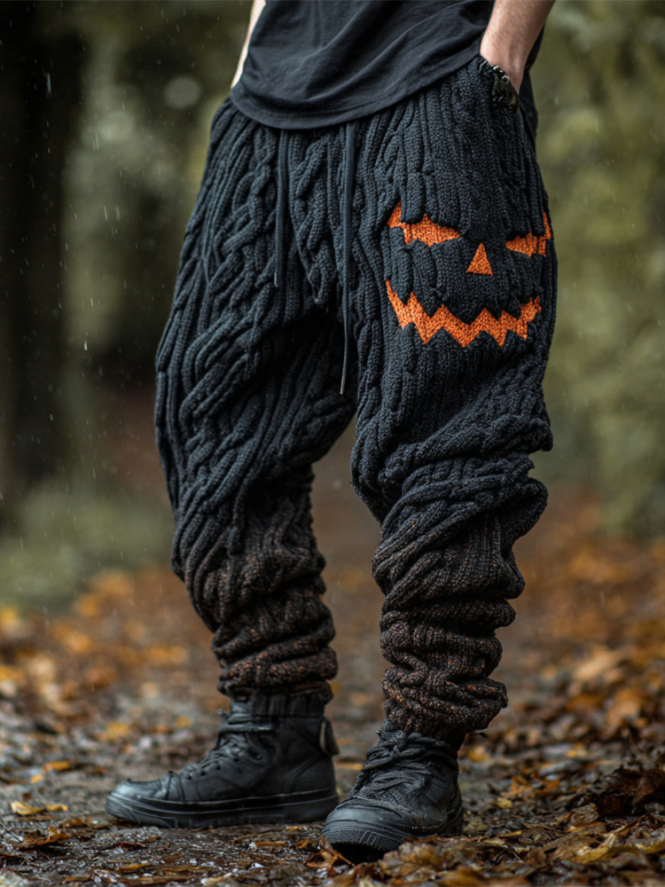 Halloween Pumpkin Emoji Men's Loose Knit Pants