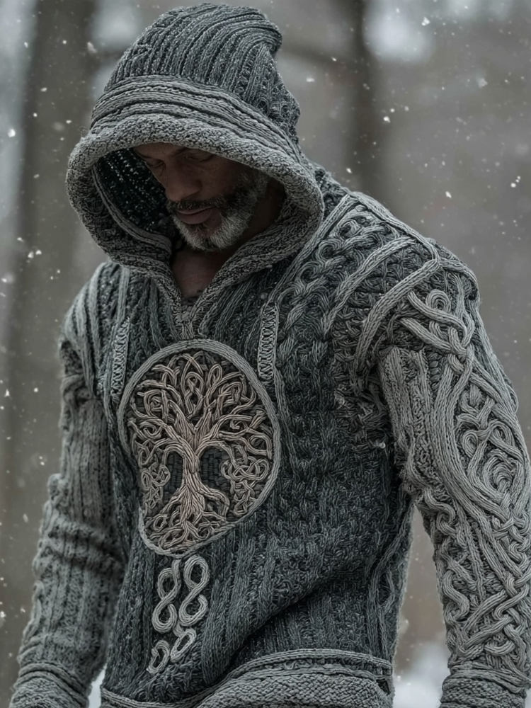 Men's Tree Of Life Viking Celtic Chunky Hooded Sweater