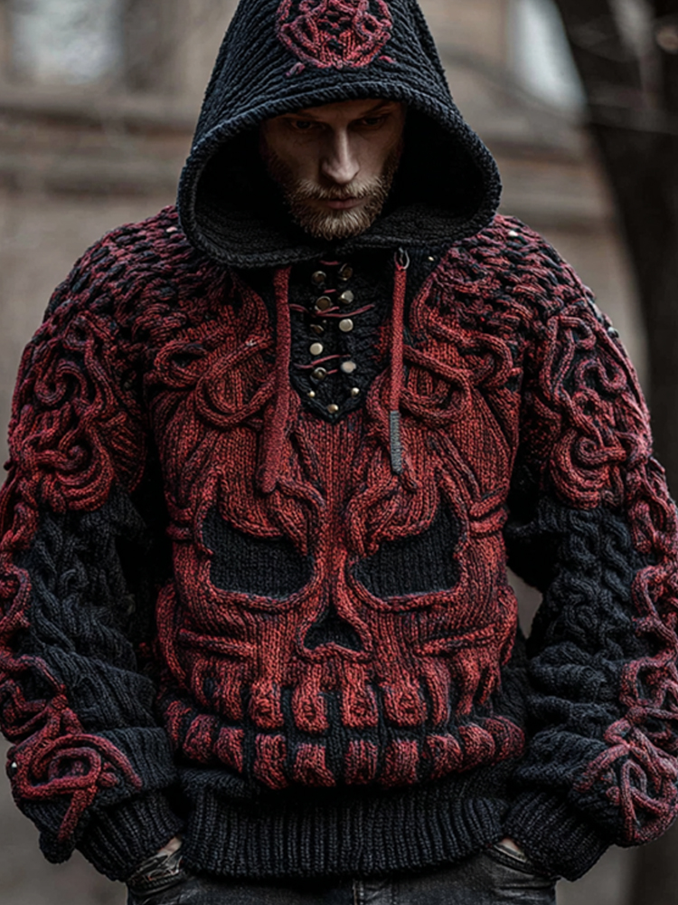 Men's Vintage Evil Smiley Face Warm Hooded Sweater