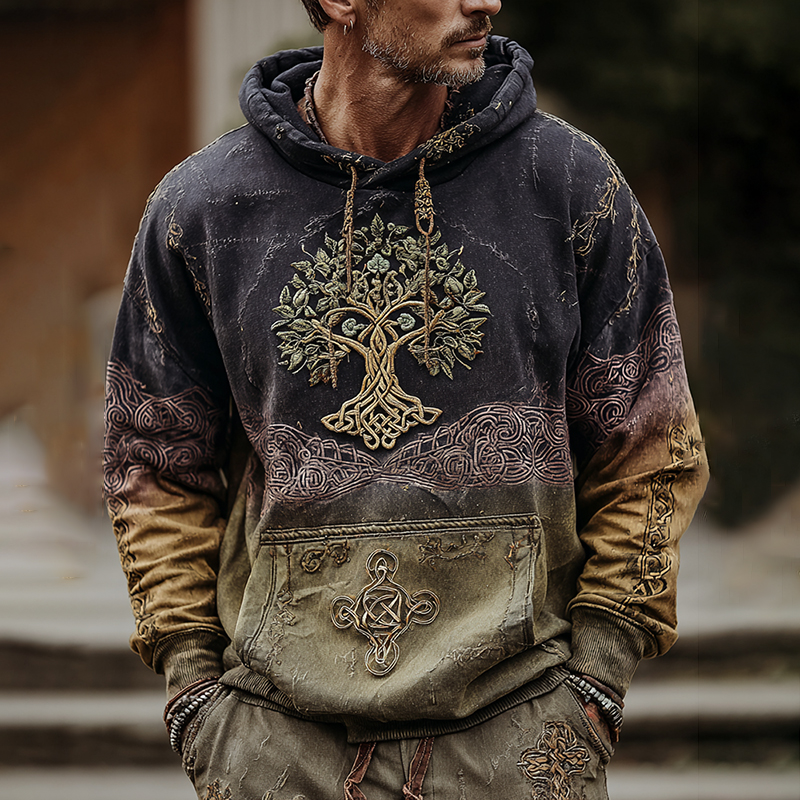 Men's Viking Inspired Tree Of Life With Celtic Knot Art Hoodie