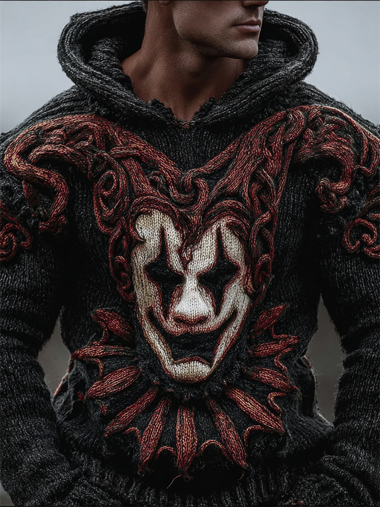 Halloween Spooky Clown Inspired Celtic Cozy Chunky Hooded Sweater
