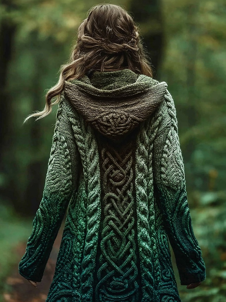 Vintage Viking Inspired Celtic Gradient Hooded Sweater Cardigan
