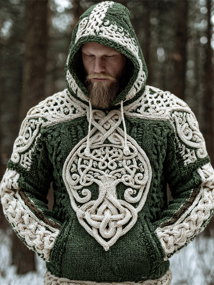 Viking Celtic Tree Knit Art Men's Hooded Sweater