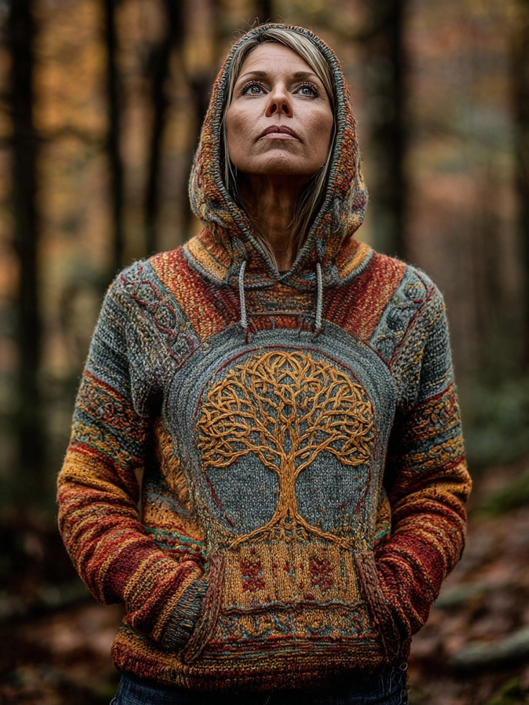 Vintage Viking Inspired Tree Of Life Cozy Hooded Sweater