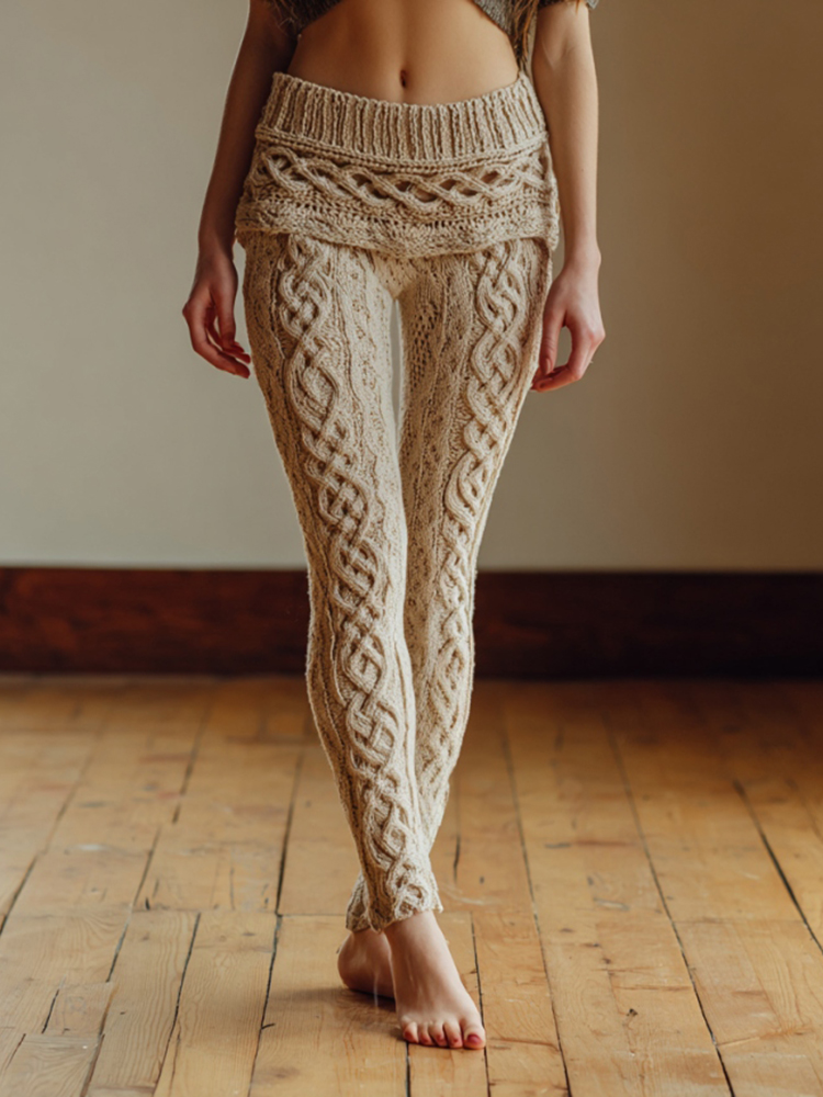 Vintage Viking Celtic Knot Art Knit Jacquard Cozy Leggings