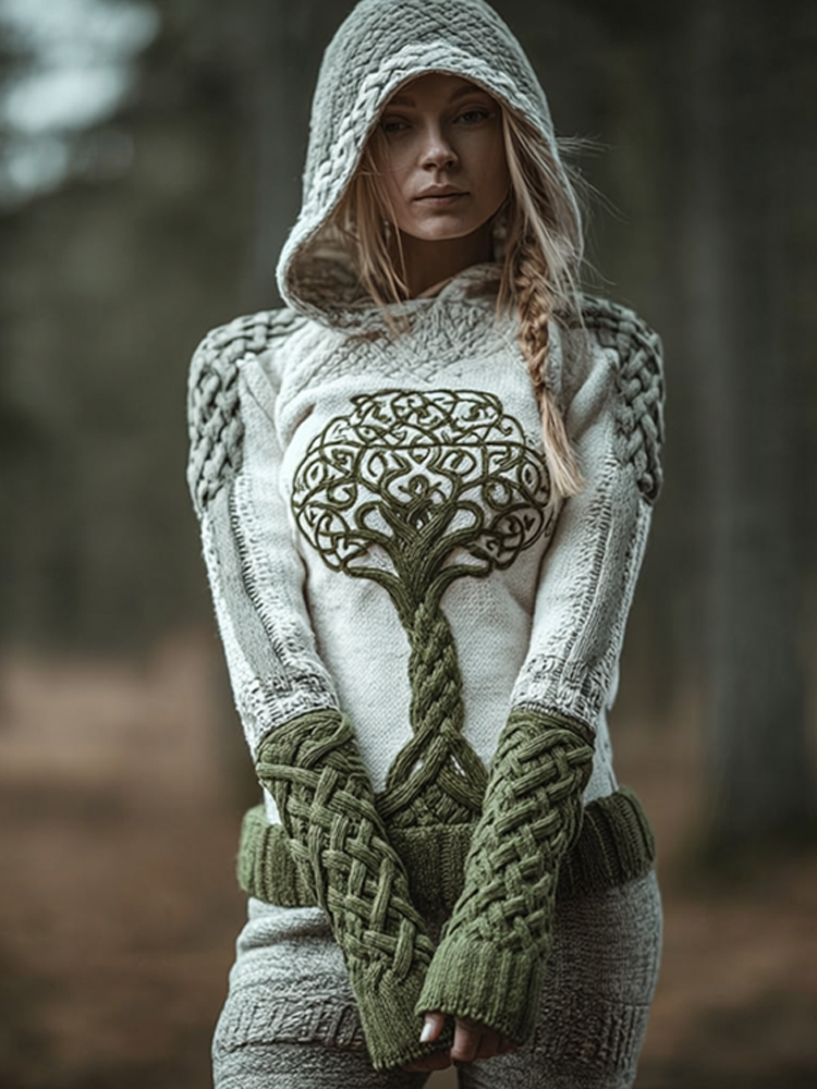 Women's Viking Style Tree Of Life Celtic Knot Hooded Sweater