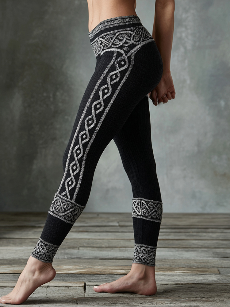 Vintage Classic Viking Celtic Knot Art Knit Cozy Casual Leggings