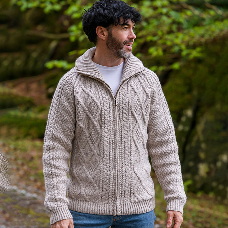 Men's Vintage Hand Knit Zipper Cardigan