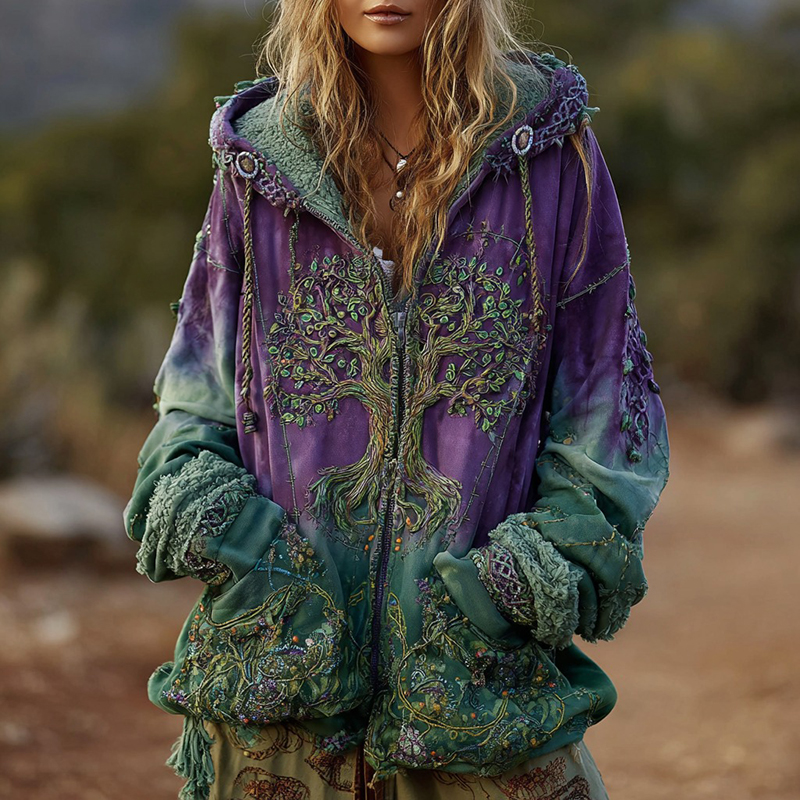 Women's Viking Celtic Knot Tree Of Life Comfort Warm Zip Hoodie