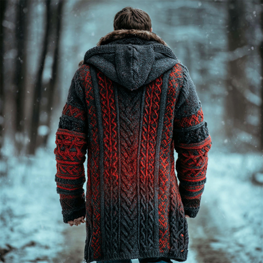 Halloween Gradient Men's Hooded Twist Sweater Cardigan