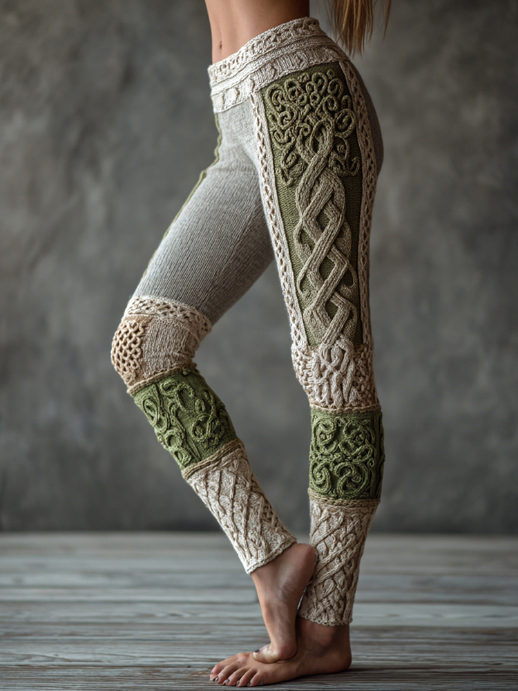 Vintage Tree Of Life  Celtic Knit Art Cozy Leggings