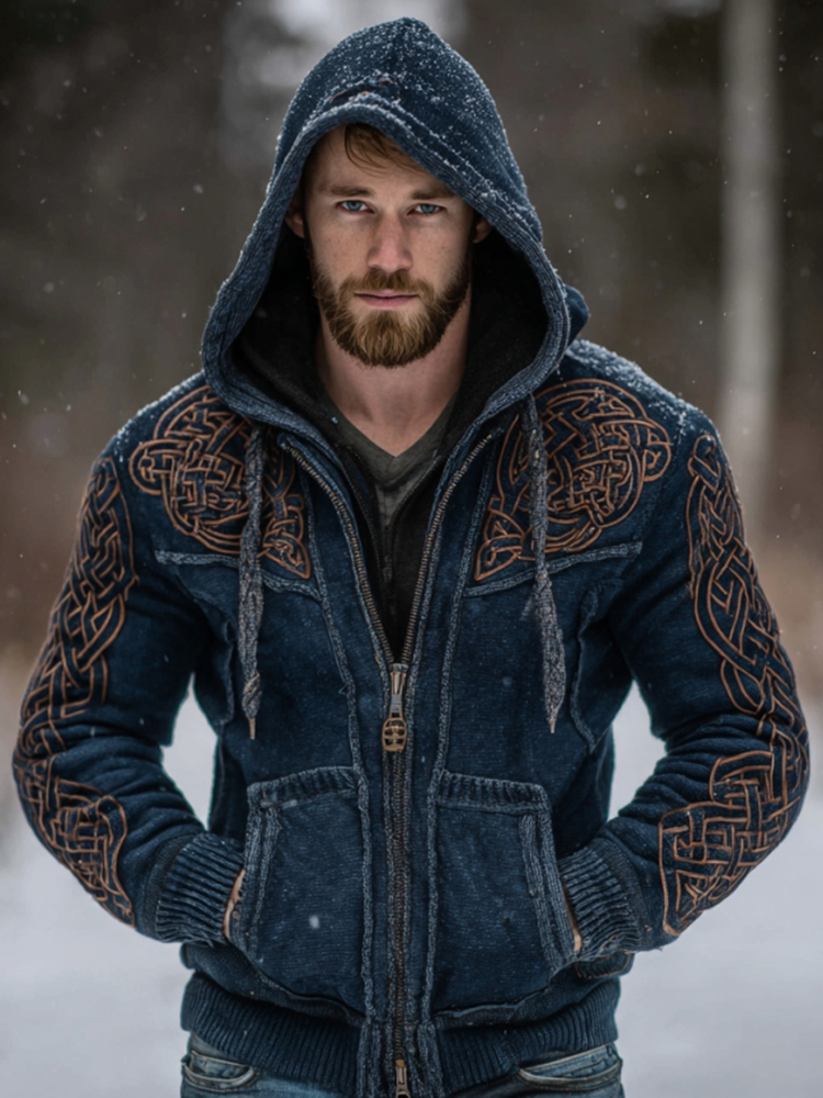 Men's Vintage Viking Celtic Knot Art Print Zip Up Hoodie