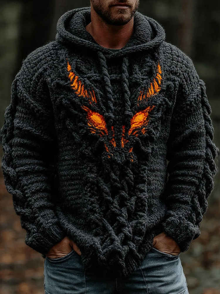 Women's Vintage Viking Dragon Eyes Embroidery Casual Hooded