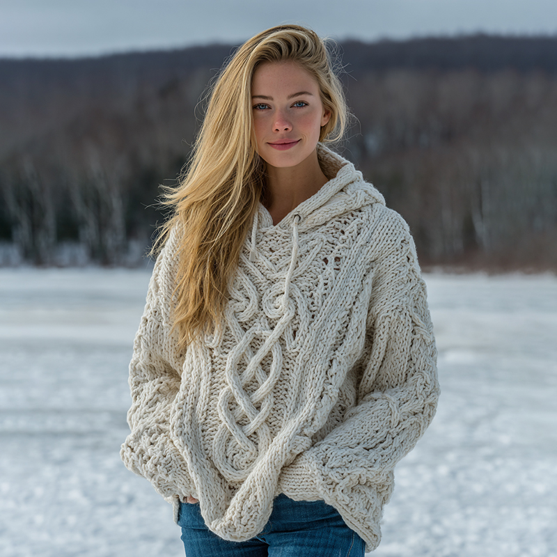 Women's Viking Celtic Knot Pattern Cozy Knit Hoodie Sweater