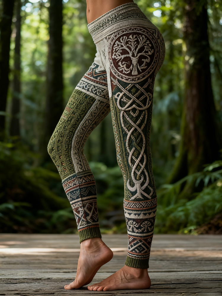 Vintage Viking Celtic Knot Art Knit Jacquard Cozy Leggings