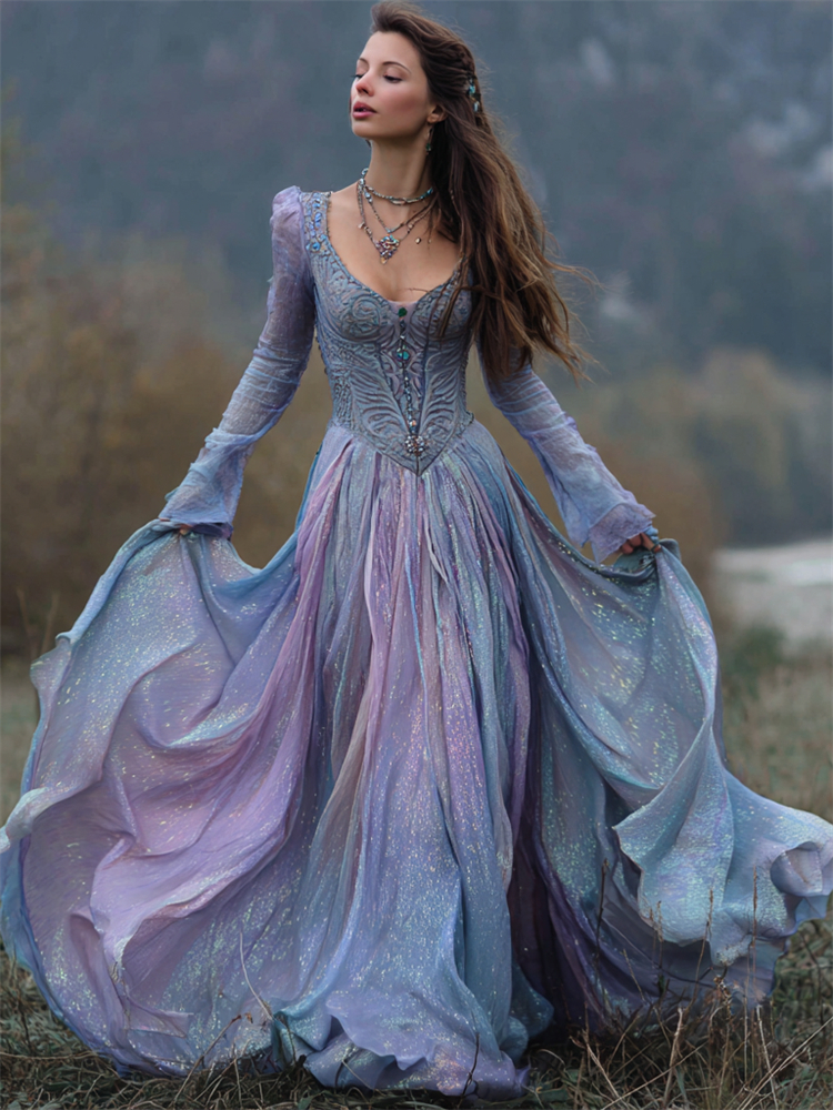 Vintage Opal Glitter Gradient Celtic Flowy Maxi Dress