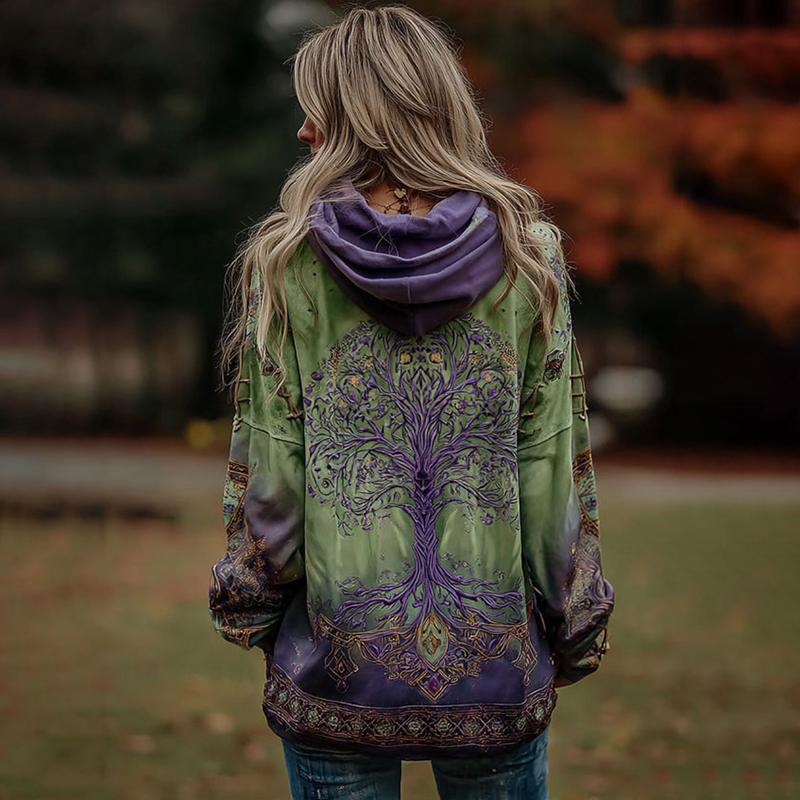 Women's Viking Life Of Tree Art Knitted Cozy Hooded