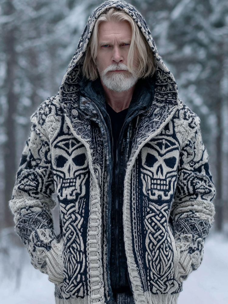 Halloween Theme Viking Style Men's Thick Sweater Coat