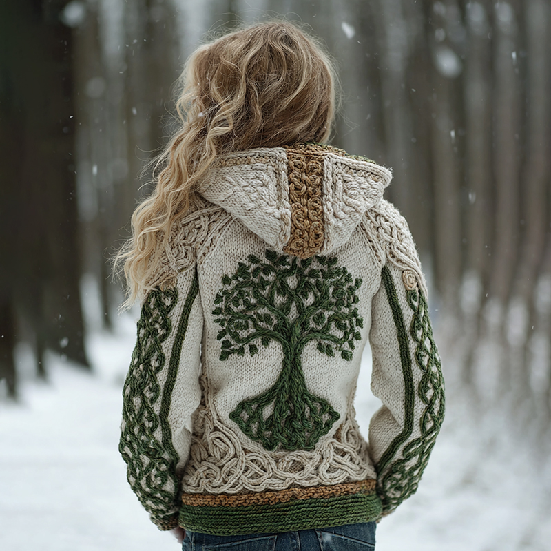 Vintage Viking Tree Of Life Celtic  Cozy Hooded Sweater