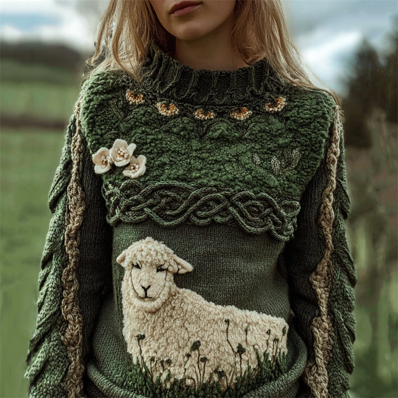 Sheep Fleece Floral Vintage Celtic Cozy Knit Sweater