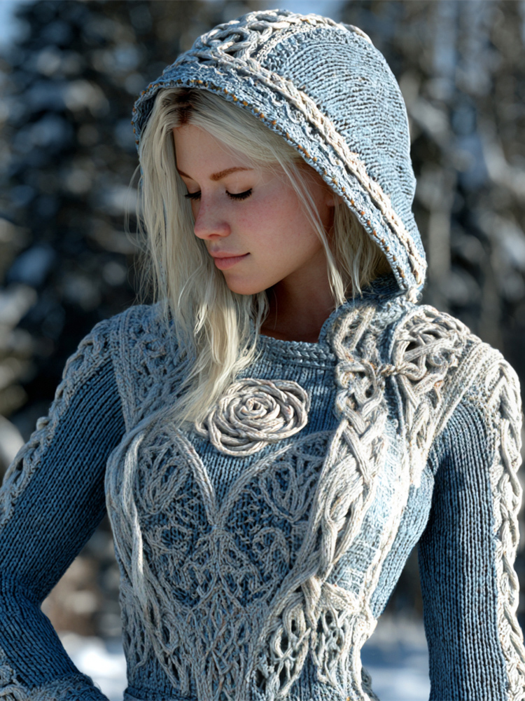 Viking Rose Knit Art Women's Hooded Sweater