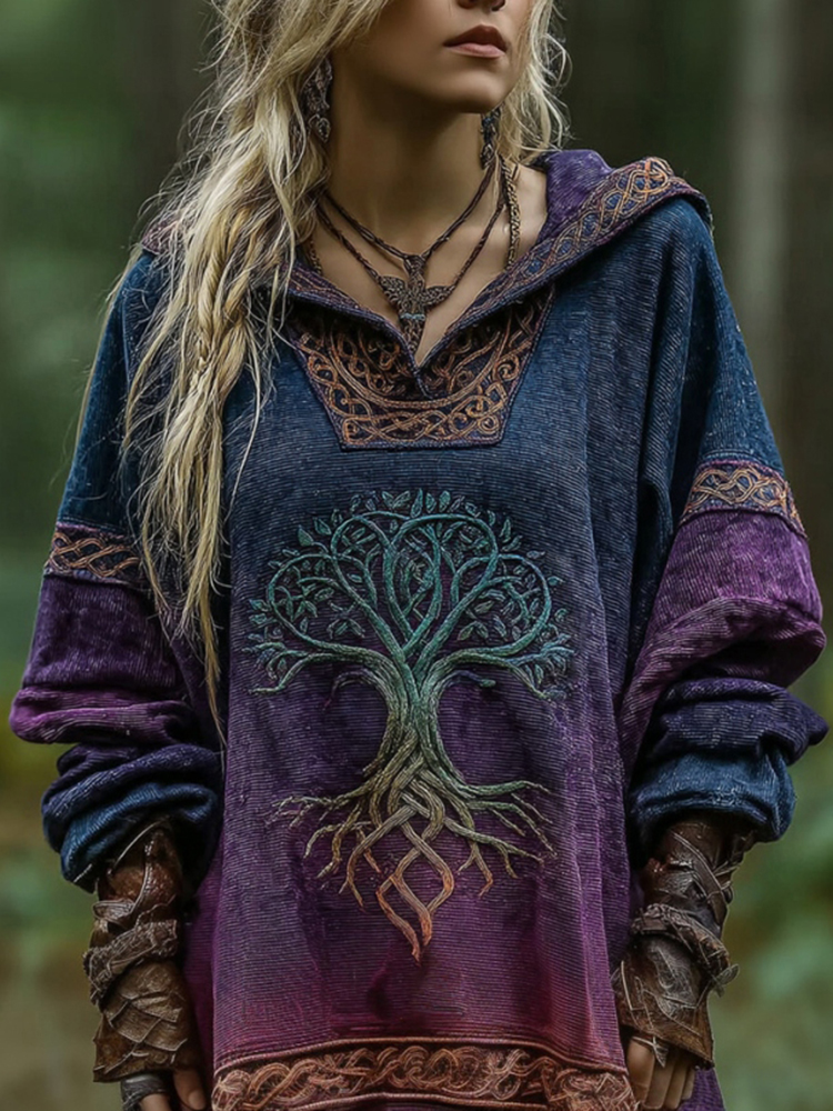 Women's Viking Tree Of Life Celtic Knot Art Gradient Comfort Hoodie
