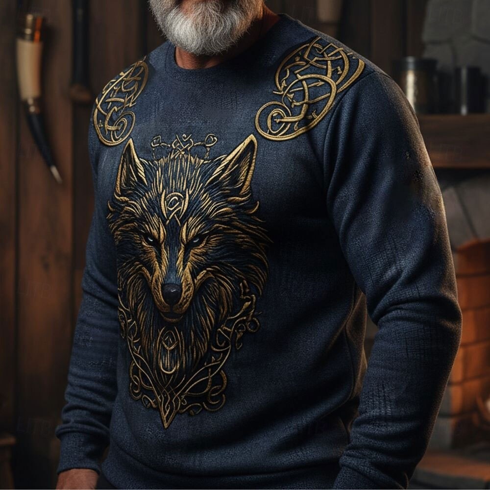 Men's Viking Wolf Celtic Knot Print Casual Sweatshirt