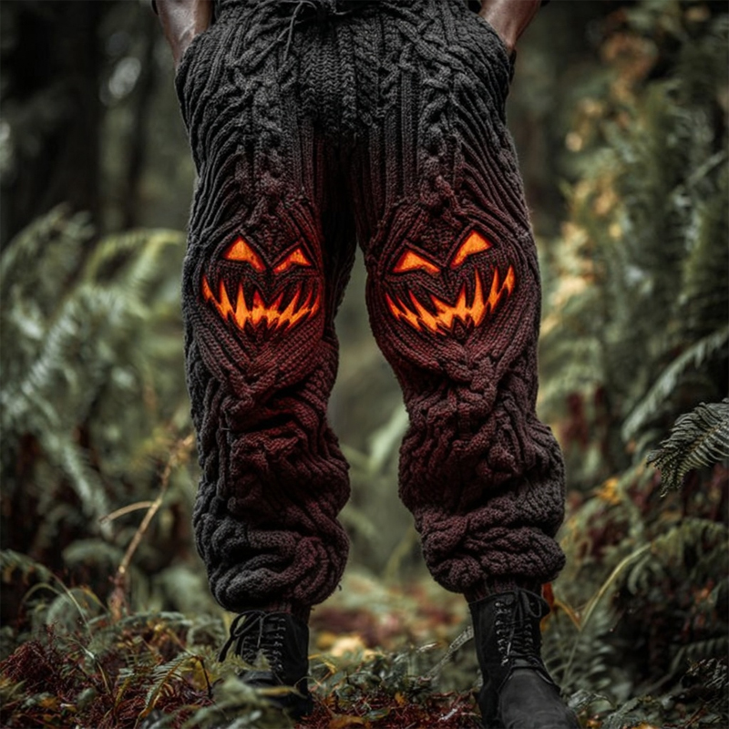Men's Halloween Spooky Face Cozy Chunky Knit Pants