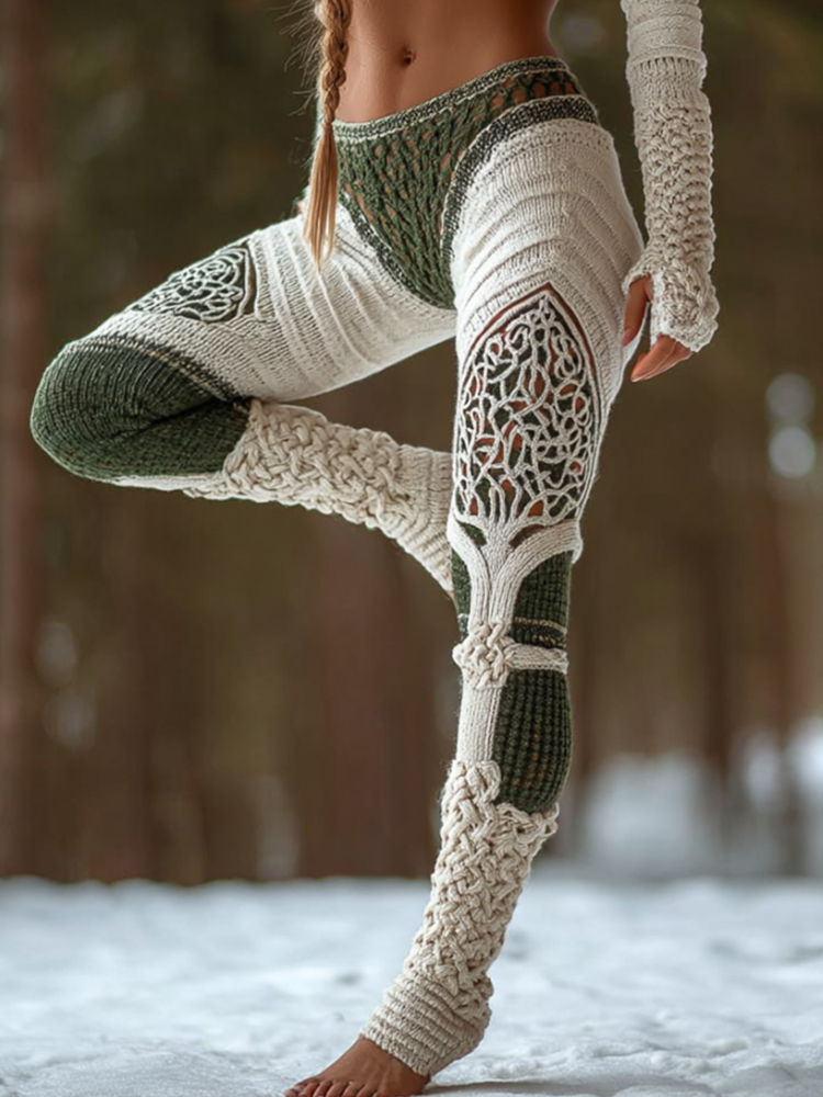 Viking Style Celtic Knot Tree Of Life Contrasting Leggings