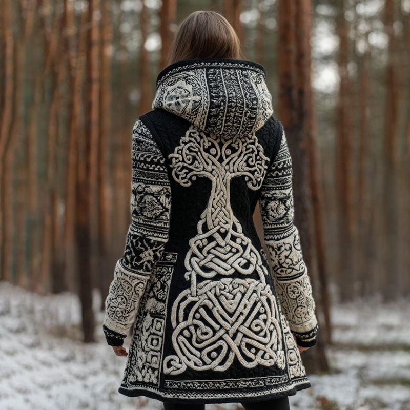 Women's Vintage Viking Celtic Tree Of Life Knit Cozy Long Sweater Jacket