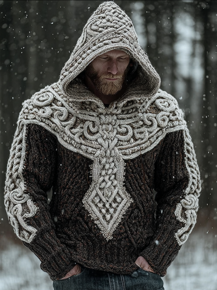 Men's Viking-style Winter Warm Hooded Knitted Sweater