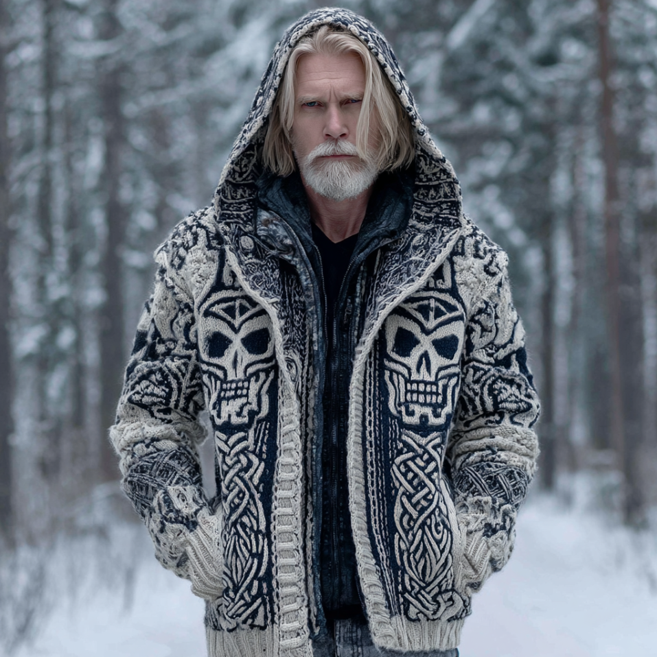 Halloween Theme Viking Style Men's Thick Sweater Coat