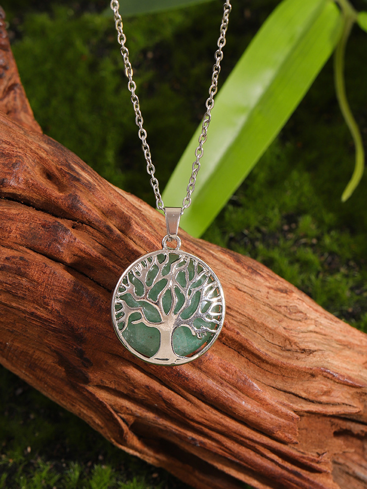 Vintage Viking Tree Of Life Carved Natural Stone Necklace