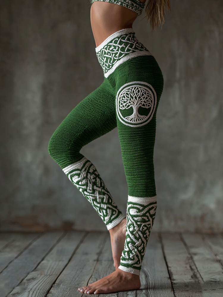Women's Vintage Viking Tree Of Life Celtic Knot Print Casual Leggings