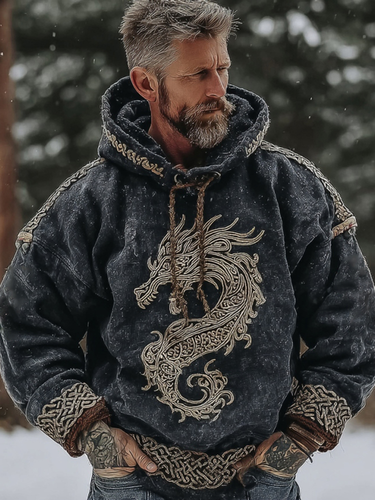 Men's Retro Viking Viking Tribal Dragon Celtic Knot Art Print Casual Hoodie